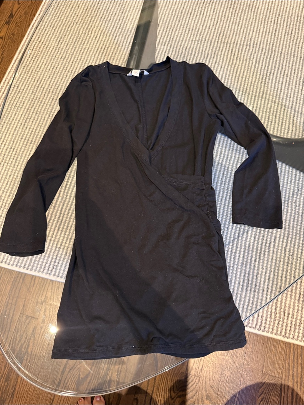 Long-Sleeve Black Wrap-Front Women's Top